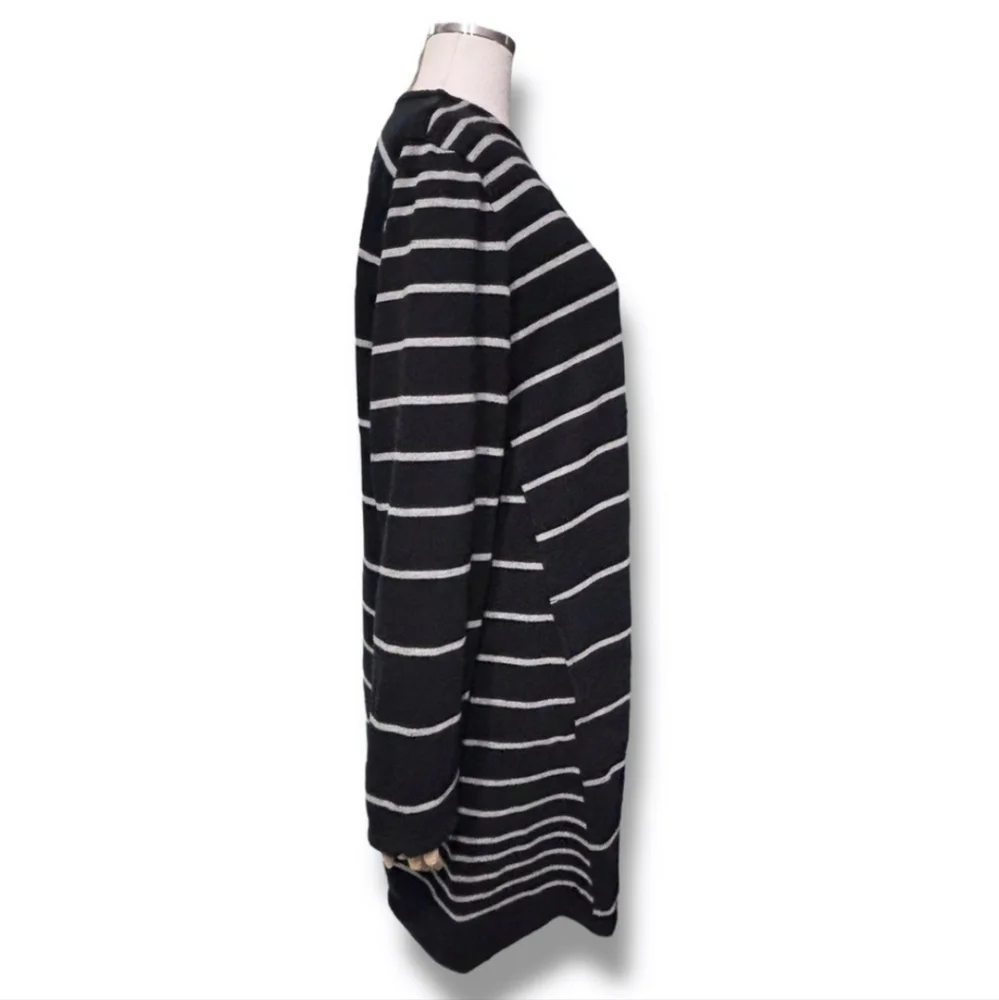 J. JILL Brushed French Terry Crew Neck Dress Black with Grey Stripes